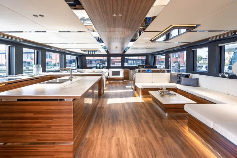 26 ATRAVERSIA – VisionF E-Cat 80 Catamaran Charter main saloon 1